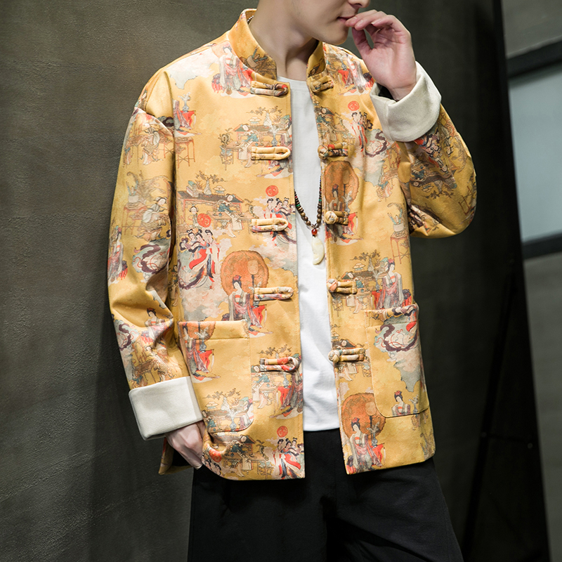 秋冬季风麂皮绒夹克中式复古大码唐装外套男A118-JK505P105，男装夹克，电商A118