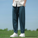 2025春夏风男装棉麻束脚盘扣复古宽松大码休闲裤A118-K112P60，男装休闲裤，电商A118