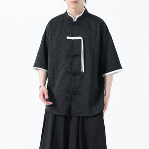夏季风冰丝短袖改良衬衫新中式提花大码男装A118-C17P65控88