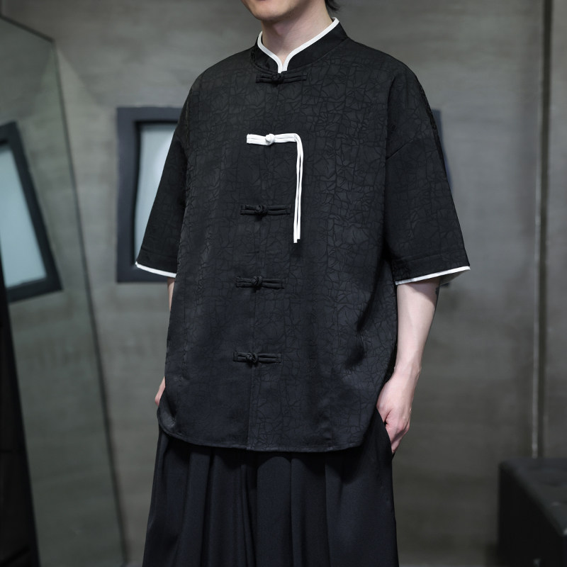 夏季风男装短袖衬衫新中式盘扣宽松衬衣男A118-C17P65控88,男装衬衫,电商A118