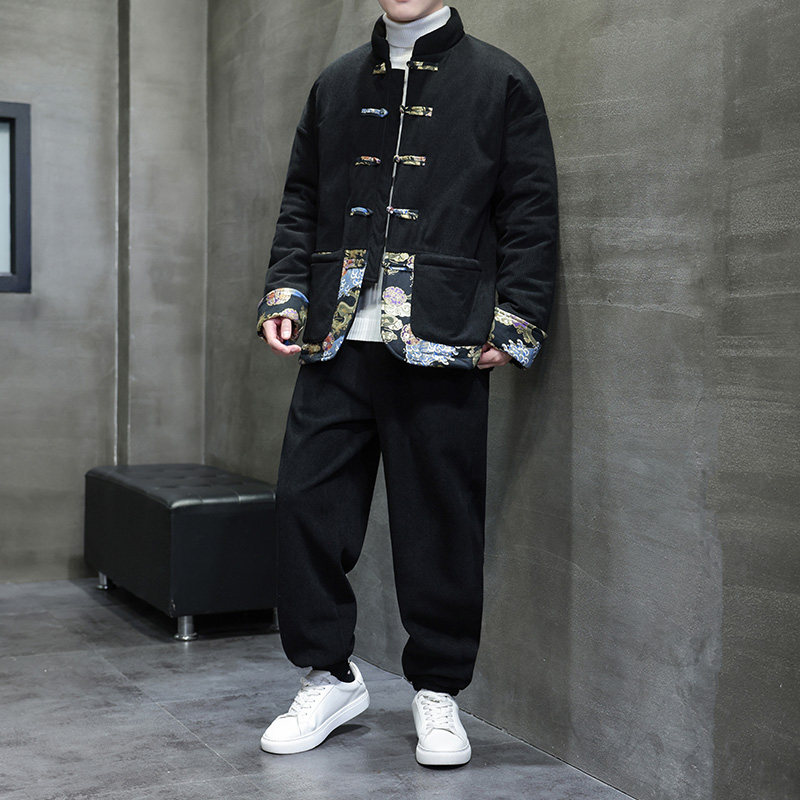 冬季风灯芯绒棉衣套装唐装中式拼接保暖棉袄男A118-TZ09P205，男装棉衣，电商A118