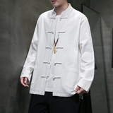 秋季风男装新中式唐装棉麻衬衫亚麻长袖大码汉服A118-C817P45，男装衬衫，电商A118