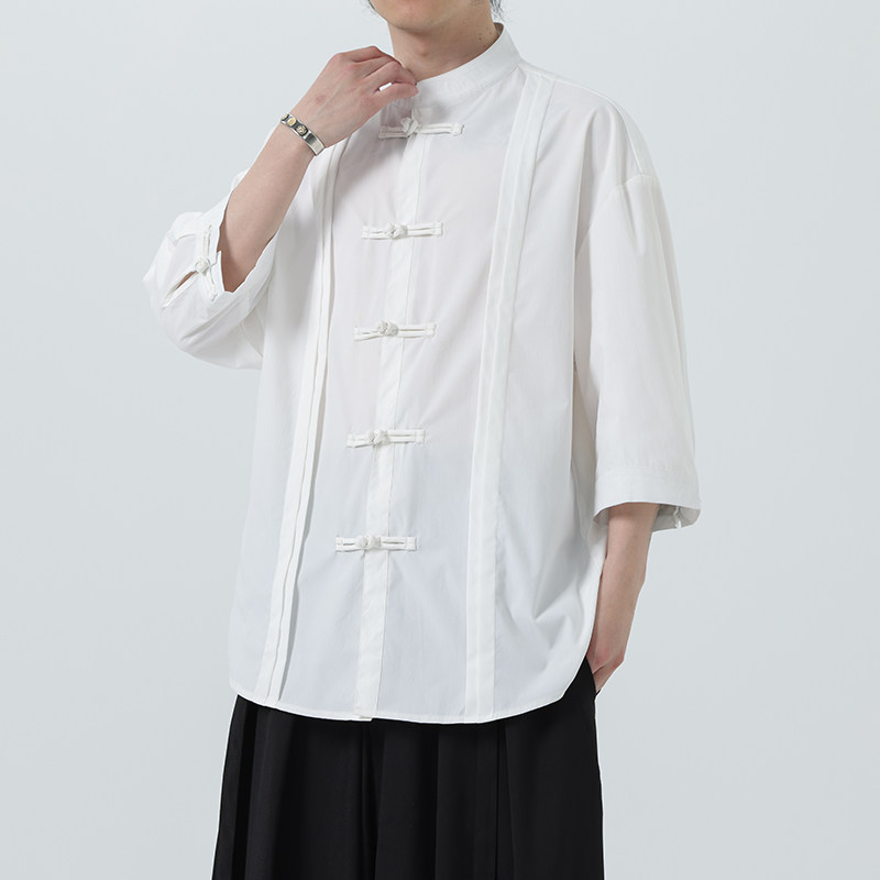夏季风男装新中式冰丝盘扣唐装大码短袖衬衫A118-C10P70控98,男装衬衫,电商A118