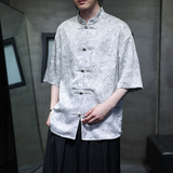 夏季风大码唐装重磅冰丝短袖衬衫中式复古汉服男A118-C21P65，男装T恤，电商A118