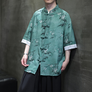 2025夏季风短袖衬衫唐装汉服中式大码复古衬衫男A118-C18P65图片