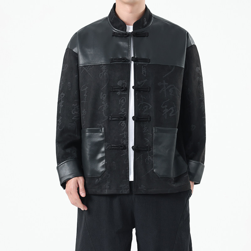 春季风男装夹克新中式复古唐装汉服麂皮绒外套A118-A8831P120，男装夹克，电商A118