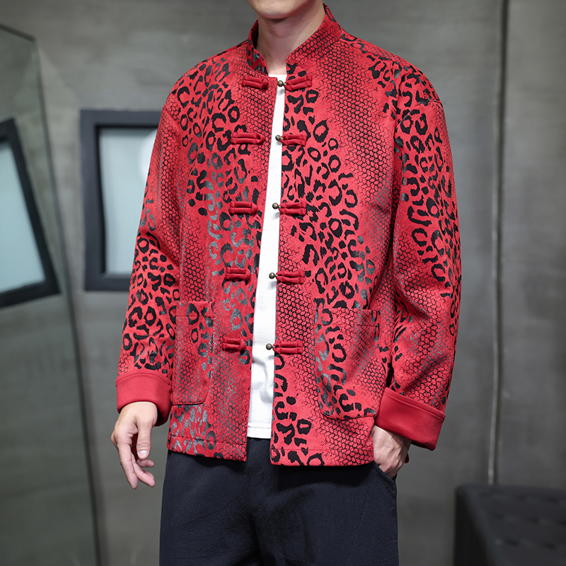 秋冬风男装新中式夹克麂皮绒唐装汉服豹纹外套A118-A8816P120，男装夹克，电商A118