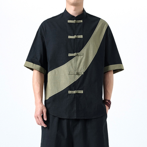 夏季风短袖复古大码棉麻唐装汉服宽松衬衫男A118-C032P70控99图片