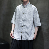 夏季风大码唐装重磅冰丝短袖衬衫中式复古汉服男A118-C21P65，男装T恤，电商A118