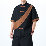 夏季风男装短袖棉麻亚麻唐装汉服大码T恤衬衣118-C032P70控99，男装T恤，电商A118