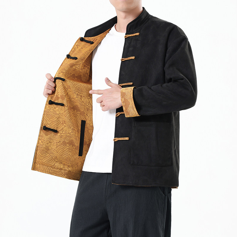 春季风男装新中式双面穿夹克复古唐装汉服外套A118-A8809P145,男装夹克,电商A118