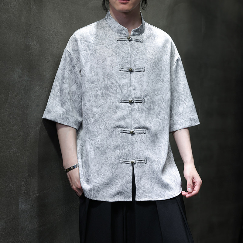 夏季风大码唐装重磅冰丝短袖衬衫中式复古汉服男A118-C21P65,男装T恤,电商A118