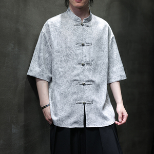 夏季风大码唐装重磅冰丝短袖衬衫中式复古汉服男A118-C21P65图片