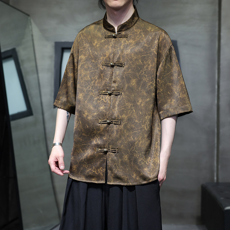 2025夏季风冰丝唐装汉服大码中式复古短袖衬衫男A118-C21P65,男装T恤,电商A118