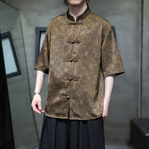 2025夏季风冰丝唐装汉服大码中式复古短袖衬衫男A118-C21P65图片