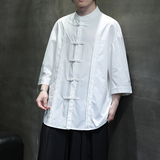 夏季风男装立领唐装冰丝盘扣大码汉服衬衫A118-C10P70控98，男装衬衫，电商A118
