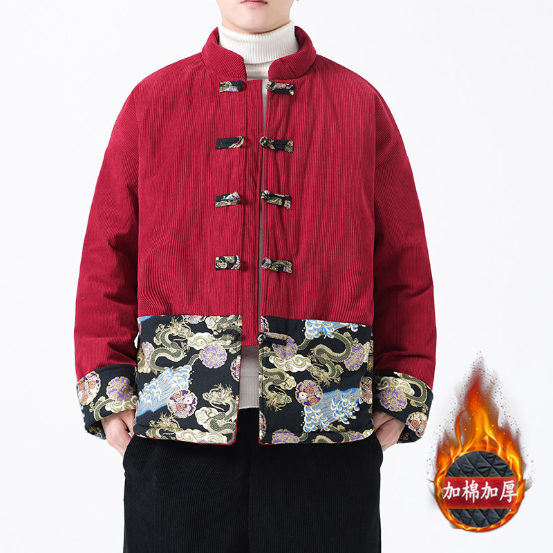 冬季风棉衣中式复古唐装印花加厚保暖外套男A118-MY2312P140，男装棉衣，电商A118