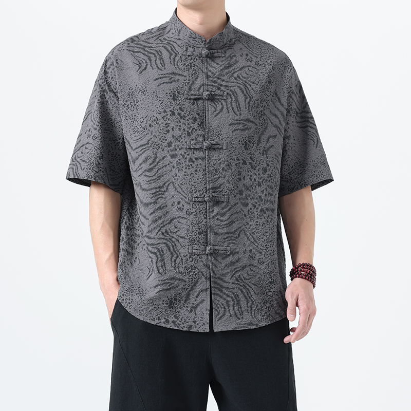 2025夏季风短袖衬衫唐装汉服印花大码T恤男A118-C033P70控99，男装T恤，电商A118