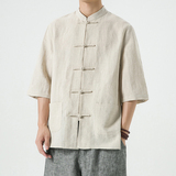 新中式男装风亚麻唐装夏季五分袖棉麻汉服男DS-A118-C803-P80，男装T恤，电商A118