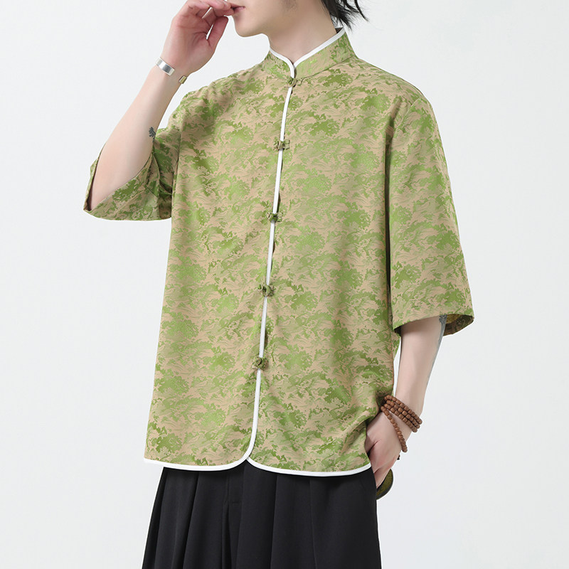 风男装短袖唐装大码衬衣中式印花衬衫汉服A118-C03P65控88,男装衬衫,电商A118