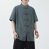 夏季风男装青年新中式棉麻短袖唐装汉服衬衫A118-C815P40控68，男装衬衫，电商A118