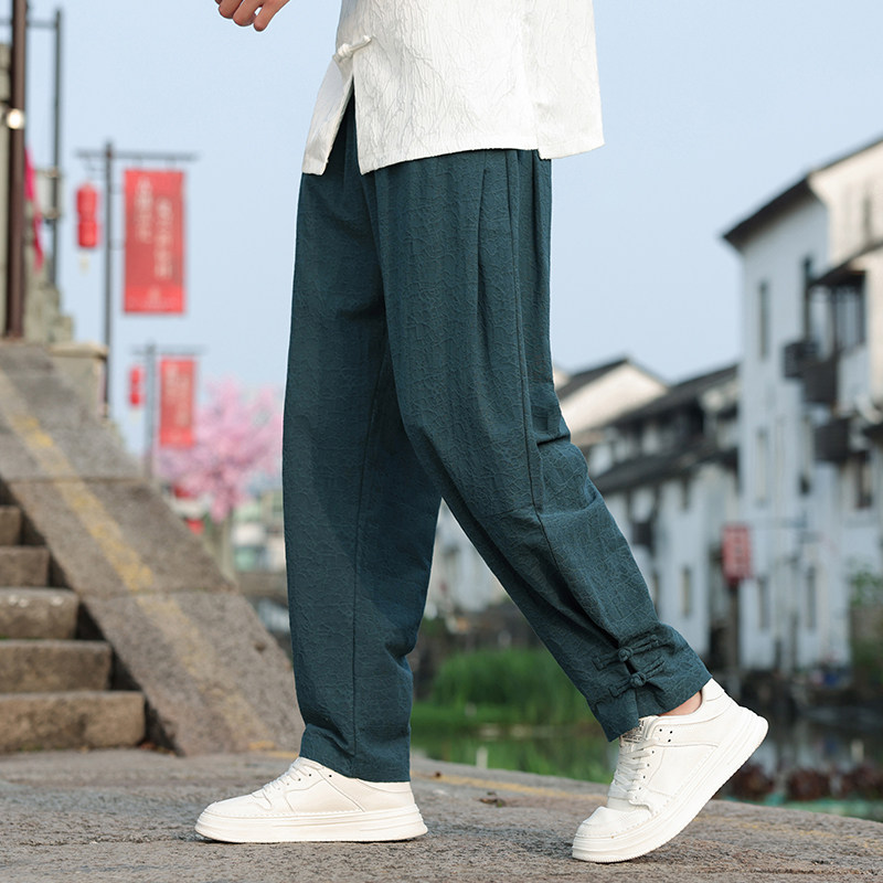 春夏风裤子男复古宽松大码盘扣提花休闲裤男A118-K112P60控88,男装休闲裤,电商A118