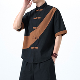 2025夏季风棉麻短袖唐装大码中式复古衬衫男A118-C032P70控99，男装T恤，电商A118