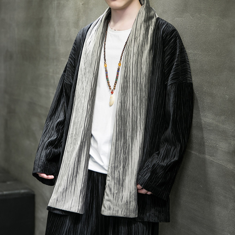 秋冬季风男装丽丝绒压邹中长款风衣汉服外套DS-A118-F006-P70,男装风衣,电商A118