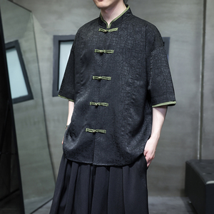 夏季风男装唐装短袖衬衫中式复古冰丝提花衬衣A118-C27P65图片