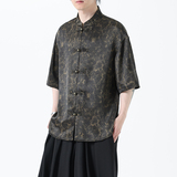 夏季风男装冰丝短袖衬衫新中式印花改良汉服A118-C21P65控88，男装T恤，电商A118