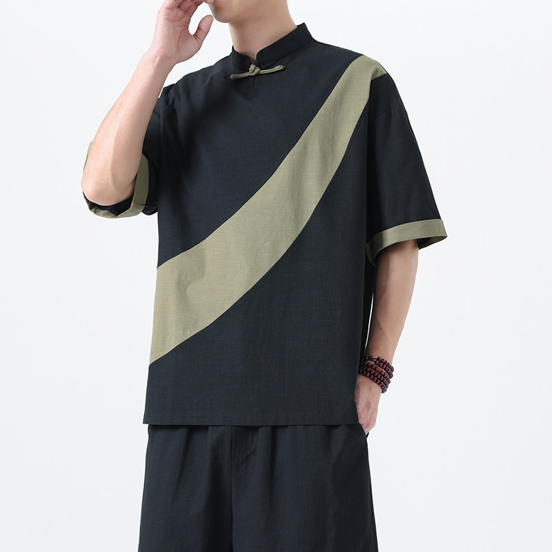夏季风短袖唐装汉服棉麻大码中式复古T恤男A118-T006P65控99,男装T恤,电商A118