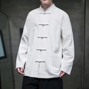 秋冬季风男装新中式棉麻衬衫亚麻唐装长袖汉服A118-C817P45图片