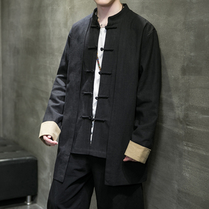 春秋季风唐装中长款风衣棉麻假两件外套男DS-A118-F005-P150图片