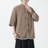 风男装短袖唐装大码衬衣中式印花衬衫汉服A118-C03P65控88，男装衬衫，电商A118
