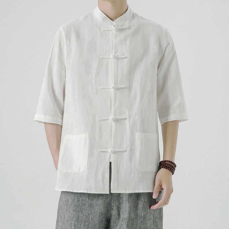 2025夏季风男装唐装汉服短袖中式复古大码衬衫A118-C803P80,男装衬衫,电商A118