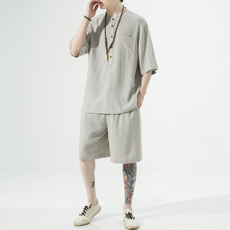 2025夏季风唐装亚麻两件套棉麻汉服男A118-TZ203P110-控168,男装民族服装,电商A118