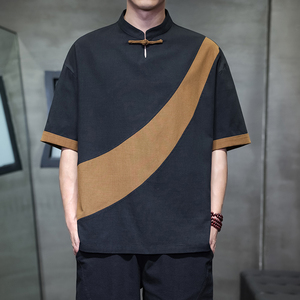 夏季风男装棉麻拼接复古唐装汉服大码短袖A118-T006P65控99