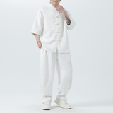 2025夏季风套装唐装宽松短袖中式衬衣男A118-TZ030P110控158，男装休闲套装，电商A118