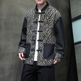 春季风牛仔夹克新中式唐装豹纹刺绣拼接外套男A118-A8807P125，男装夹克，电商A118