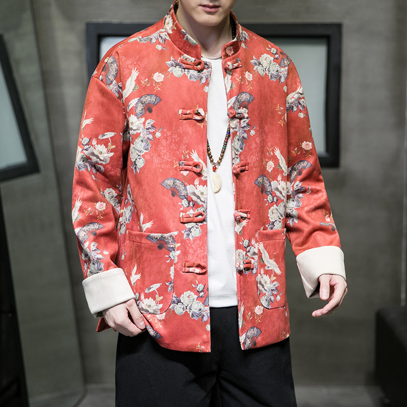秋季风男装麂皮绒印花外套新中式唐装大码夹克A118-JK503P105,男装夹克,电商A118