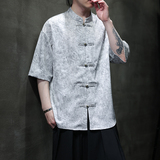 夏季风大码唐装重磅冰丝短袖衬衫中式复古汉服男A118-C21P65，男装T恤，电商A118