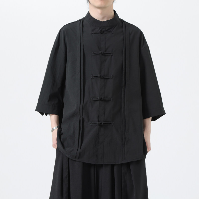 夏季风男装新中式冰丝盘扣唐装大码短袖衬衫A118-C10P70控98图片