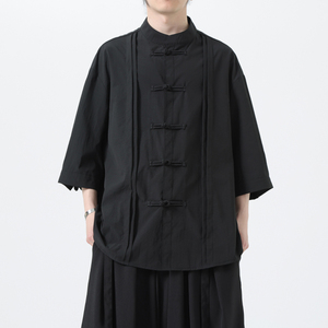夏季风男装新中式冰丝盘扣唐装大码短袖衬衫A118-C10P70控98
