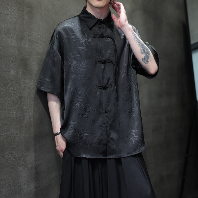 夏季风唐装短袖盘扣衬衫印花大码衬衣汉服男A118-C12P65控88,男装衬衫,电商A118