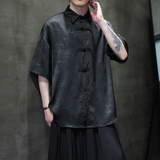 夏季风唐装短袖盘扣衬衫印花大码衬衣汉服男A118-C12P65控88，男装衬衫，电商A118