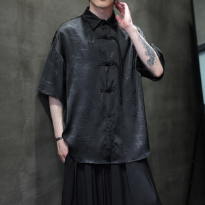 夏季风唐装短袖盘扣衬衫印花大码衬衣汉服男A118-C12P65控88图片