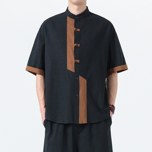2025夏季风唐装汉服短袖复古大码青年衬衫男A118-C031P70控99图片