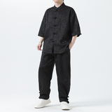 夏季风套装大码唐装新中式衬衣两件套男A118-TZ030P110控158，男装休闲套装，电商A118