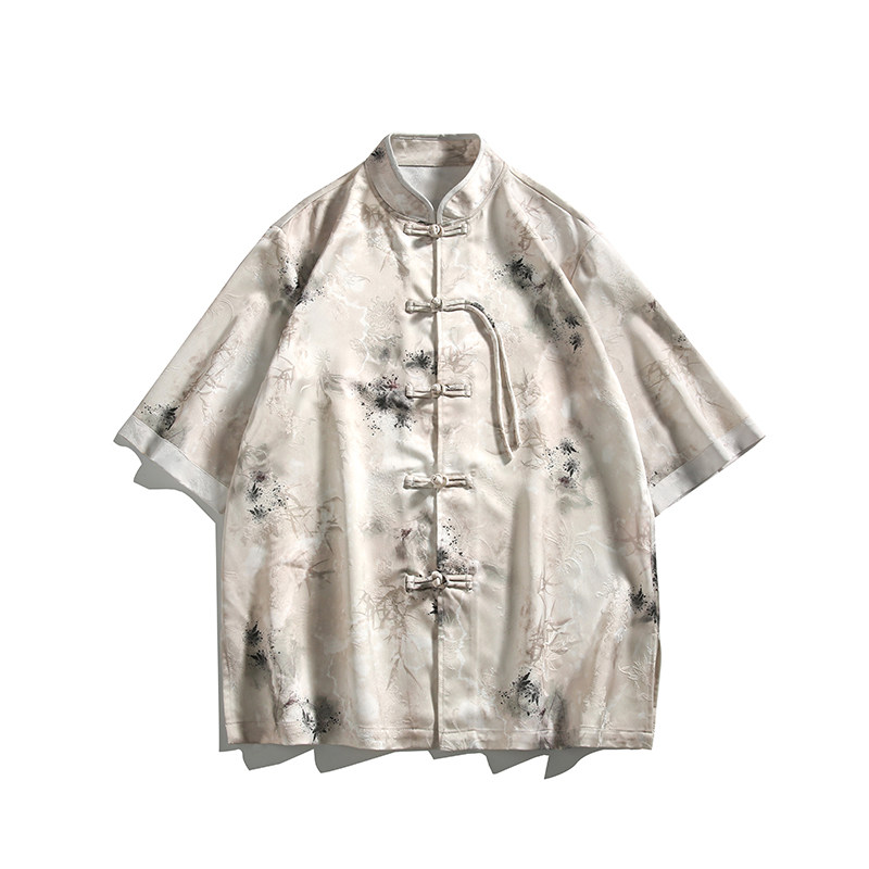 夏季风男装唐装短袖衬衫新中式大码宽松汉服A118-C19P65控98,男装衬衫,电商A118
