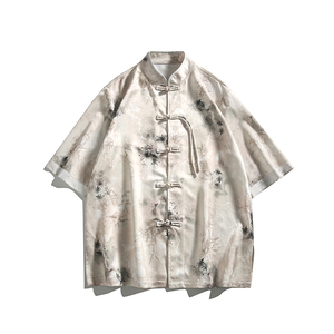 夏季风男装唐装短袖衬衫新中式大码宽松汉服A118-C19P65控98图片